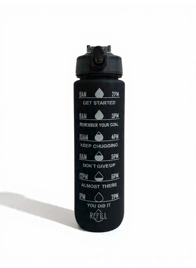 general 1L Water Bottle with Straw, Motivational Sports Water Bottle with Time Marker, BPA Free Tritan Drink Bottle for Girls Boys Fitness Outdoor Cycling (Black) - Image 2